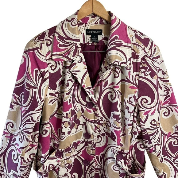 Lane Bryant Canvas Jacket Size 24 Floral Collared Button Up Purple Pink White - Picture 5 of 8